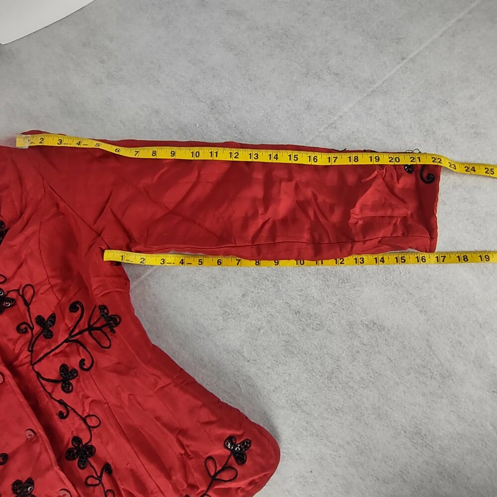 Carole Little Red 100% Silk Beaded Embroidered Statement Jacket Blazer Size S - Picture 13 of 16